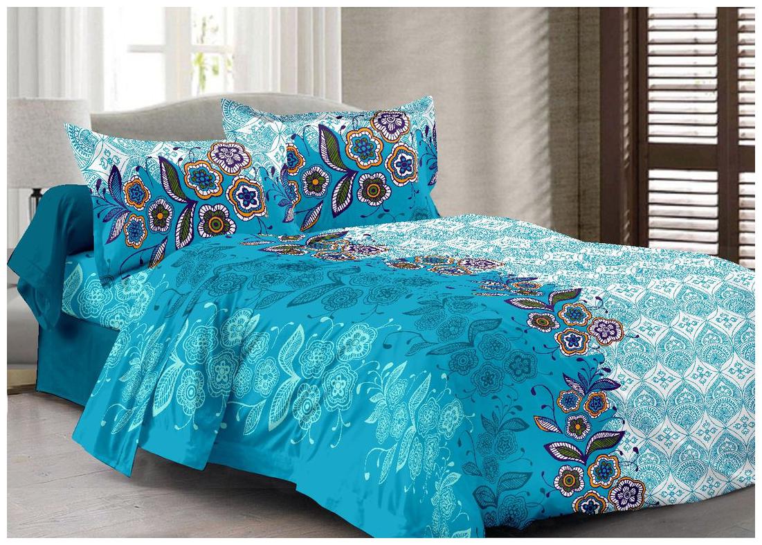

Valtellina Cotton Floral Double Size Bedsheet 104 TC ( 1 Bedsheet With 2 Pillow Covers Blue )