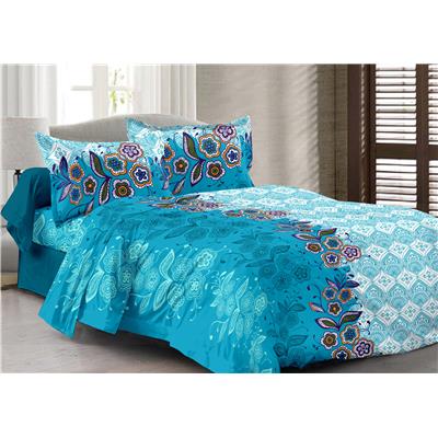

Valtellina Cotton Floral Double Size Bedsheet 104 TC ( 1 Bedsheet With 2 Pillow Covers Blue )