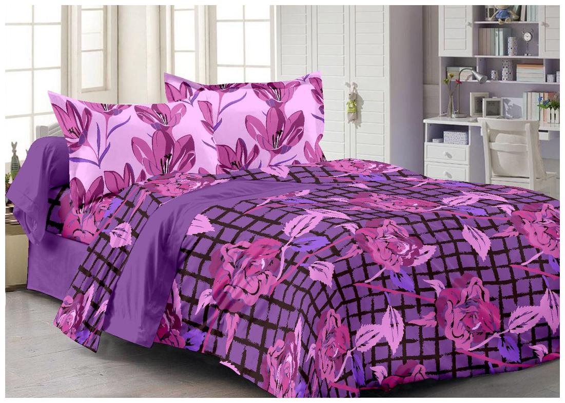 

Valtellina Cotton Floral Double Size Bedsheet 104 TC ( 1 Bedsheet With 2 Pillow Covers Purple )