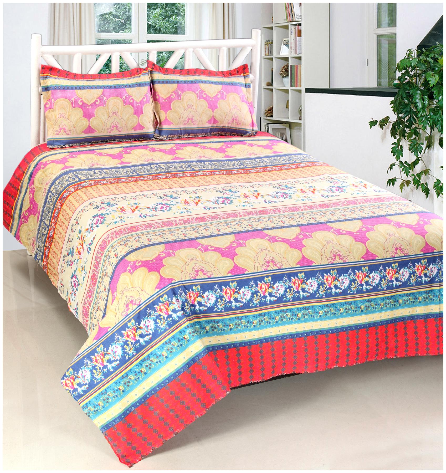 

Valtellina Cotton 3D Printed Double Size Bedsheet 104 TC ( 1 Bedsheet With 2 Pillow Covers Multi )