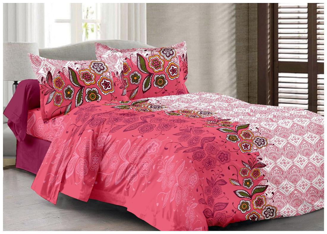 

Valtellina Cotton Floral Double Size Bedsheet 104 TC ( 1 Bedsheet With 2 Pillow Covers Pink )