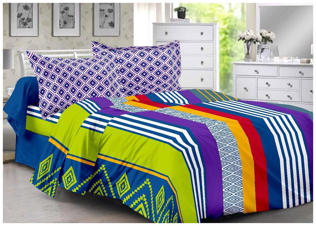 

Valtellina Cotton Printed Double Size Bedsheet 104 TC ( 1 Bedsheet With 2 Pillow Covers Blue )