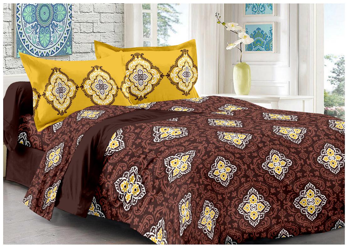 

Valtellina Cotton Floral Double Size Bedsheet 104 TC ( 1 Bedsheet With 2 Pillow Covers Brown )