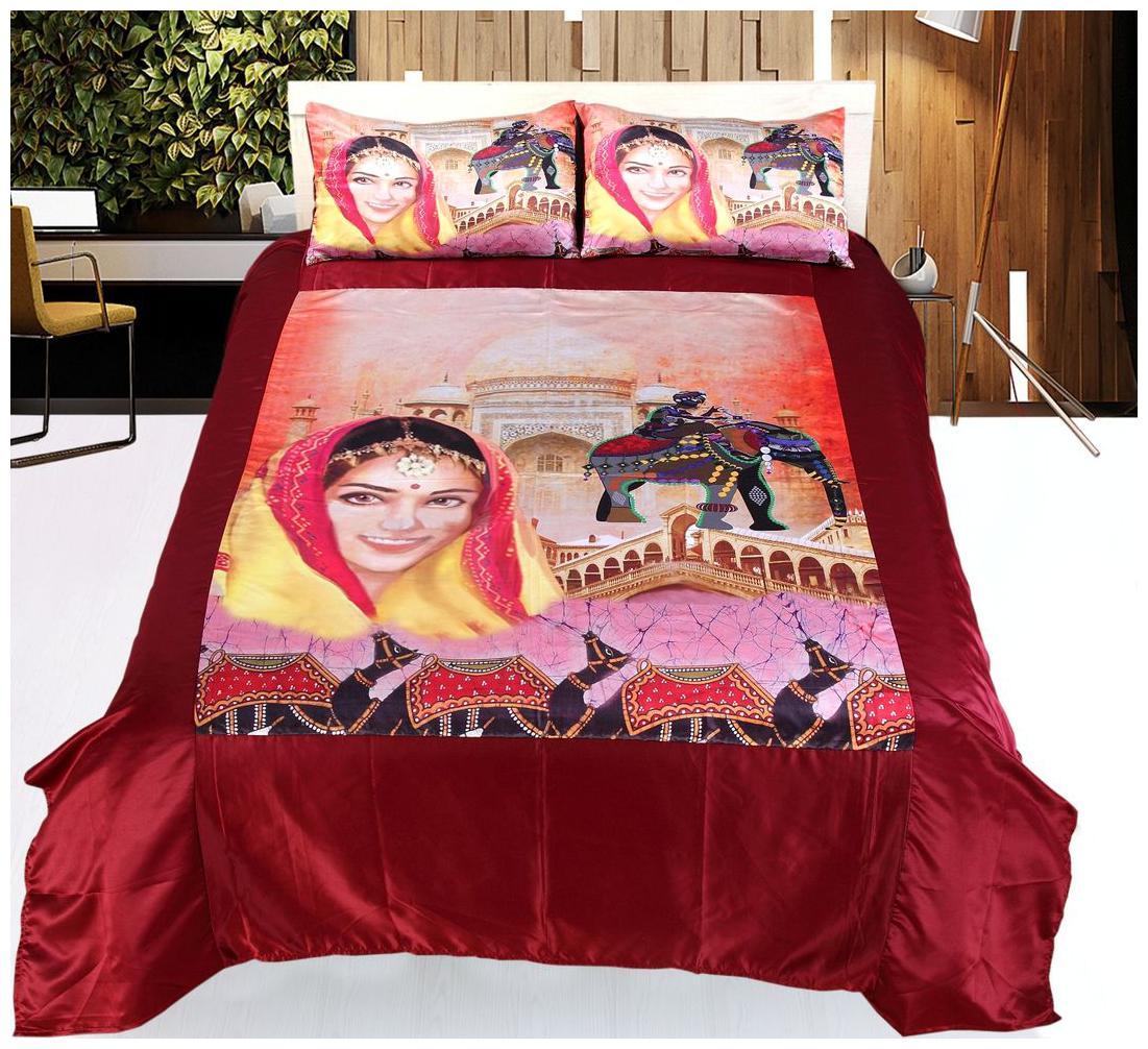 

Valtellina Satin Printed Double Size Bedsheet 104 TC ( 1 Bedsheet With 2 Pillow Covers Red )