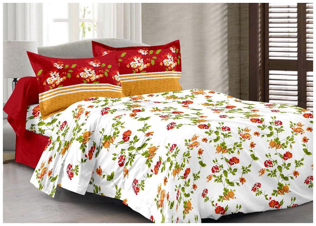 

Valtellina Cotton Floral Double Size Bedsheet 104 TC ( 1 Bedsheet With 2 Pillow Covers Red )