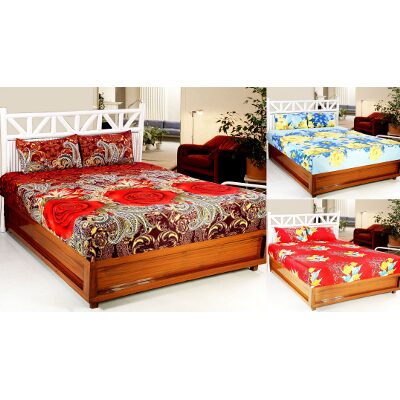

Valtellina Microfiber 3D Printed Double Size Bedsheet 104 TC ( 3 Bedsheet With 6 Pillow Covers Multi )