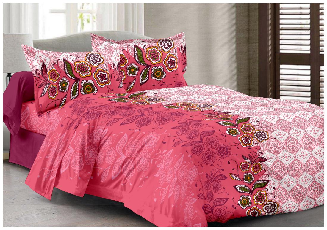 

Valtellina Cotton Floral Double Size Bedsheet 104 TC ( 1 Bedsheet With 2 Pillow Covers Pink )
