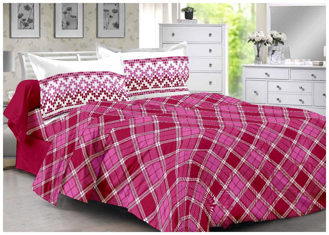 

Valtellina Cotton Checkered Double Size Bedsheet 104 TC ( 1 Bedsheet With 2 Pillow Covers Maroon )