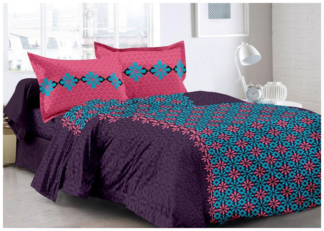 

Valtellina Cotton Abstract Double Size Bedsheet 104 TC ( 1 Bedsheet With 2 Pillow Covers Purple )