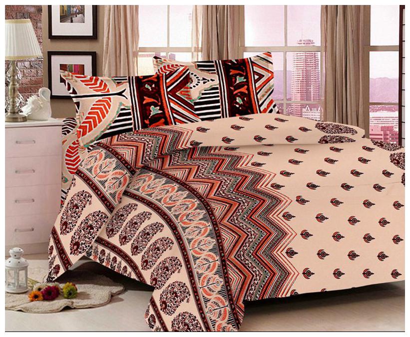 

Valtellina Cotton Printed Double Size Bedsheet 104 TC ( 1 Bedsheet With 2 Pillow Covers Peach )