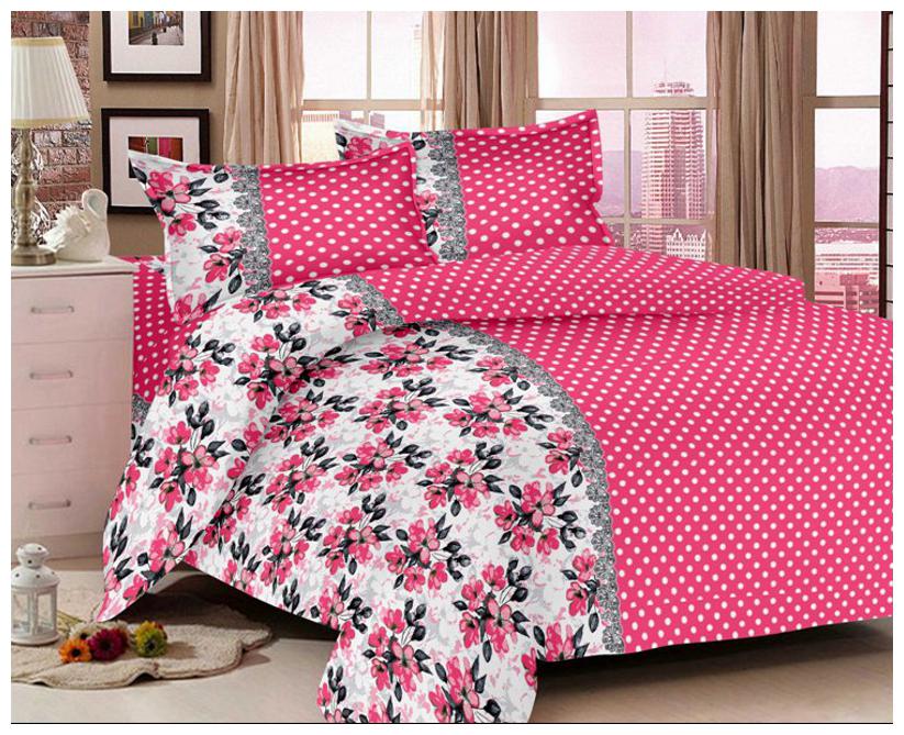 

Valtellina Cotton Geometric Double Size Bedsheet 104 TC ( 1 Bedsheet With 2 Pillow Covers Pink )
