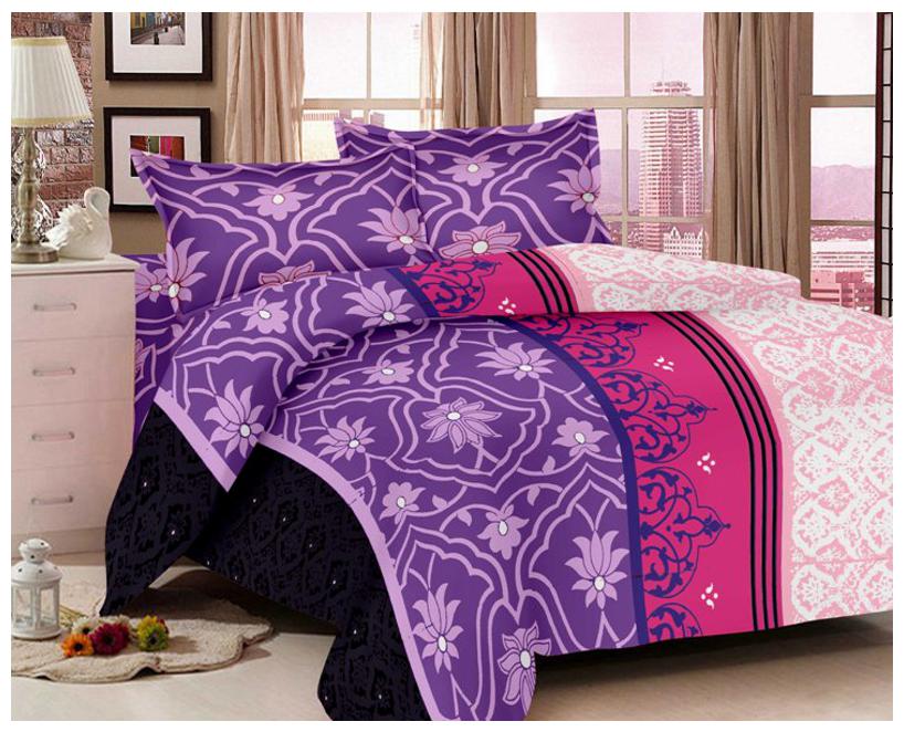 

Valtellina Cotton Abstract Double Size Bedsheet 104 TC ( 1 Bedsheet With 2 Pillow Covers Purple )