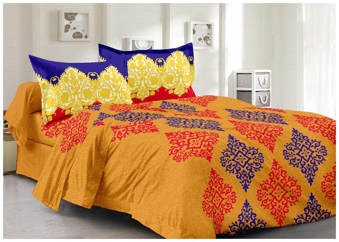 

Valtellina Cotton Printed Double Size Bedsheet 104 TC ( 1 Bedsheet With 2 Pillow Covers Yellow )