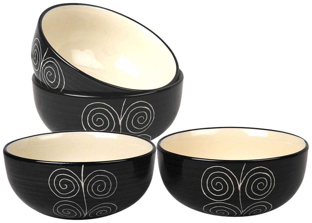 

VarEesha Black Spiral Ceramic Curry Dessert Bowls Set of Four