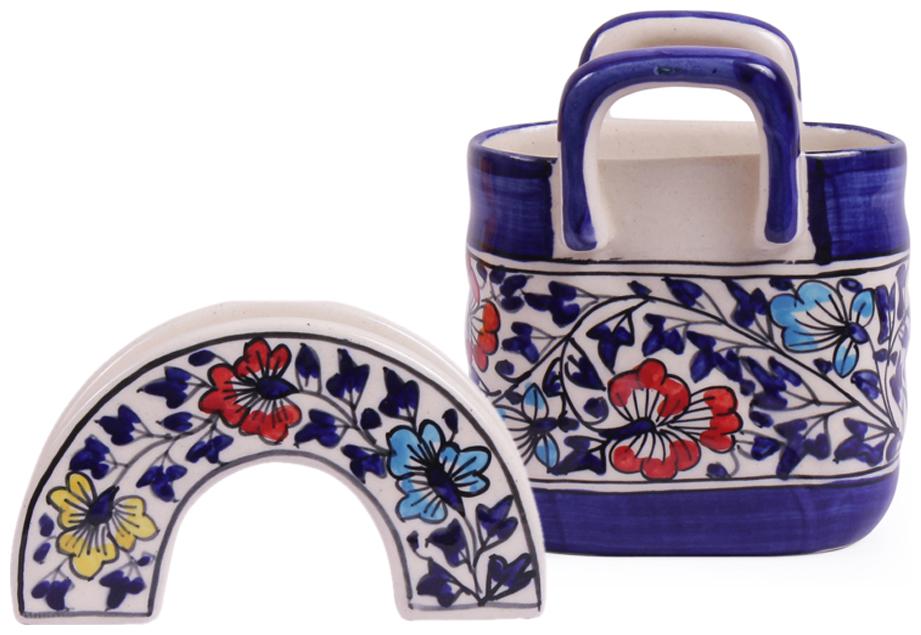 

VarEesha Blue Multi Stoneware Cutlery and Tissue Holder Set