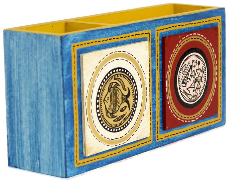 

VarEesha Blue Warli Wooden Cutlery Holder