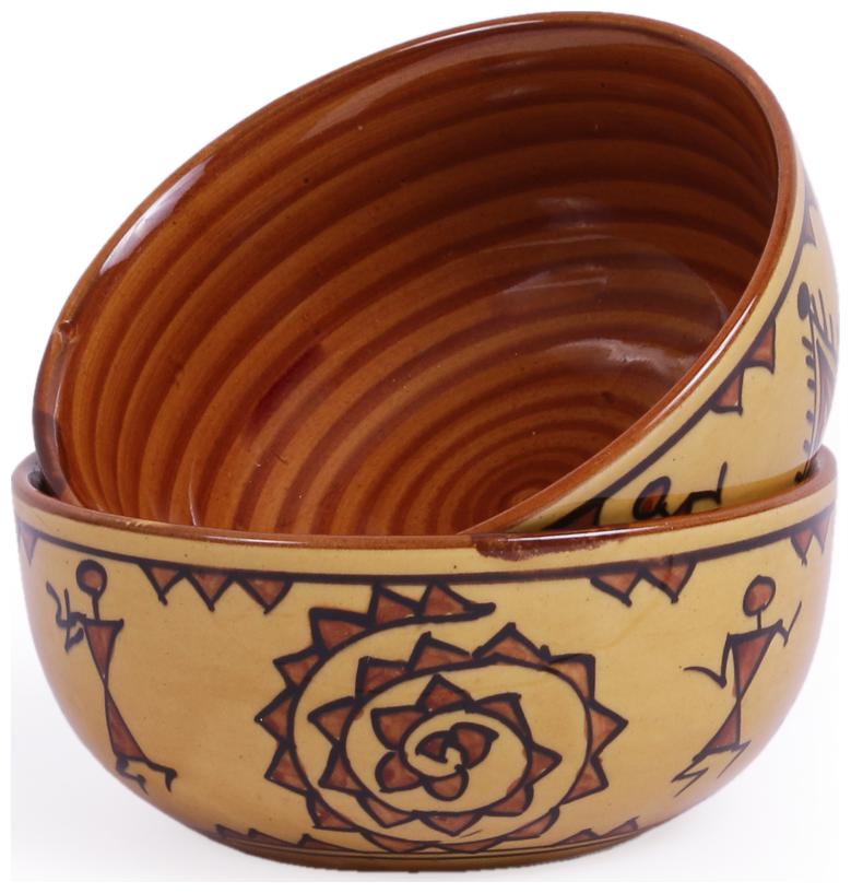 

VarEesha Ceramic Brown Warli Small Bowls Set of Two