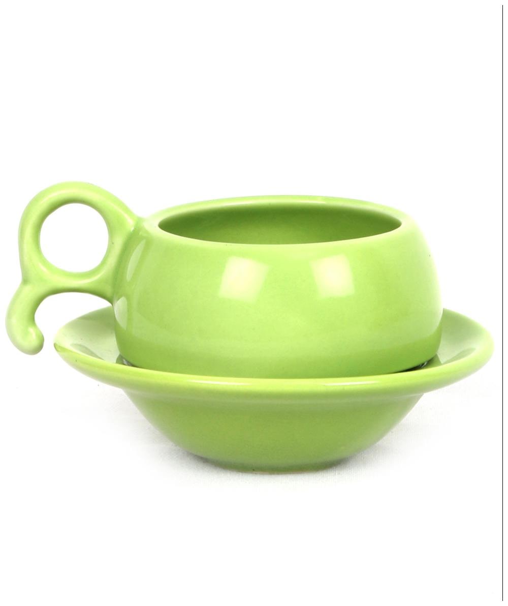 

VarEesha Fresh Green Ceramic Cups with Saucers