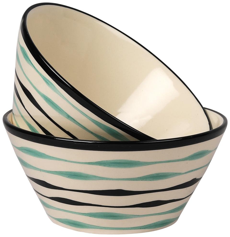 

VarEesha Green Spiral Ivory Ceramic Bowls Set of Two