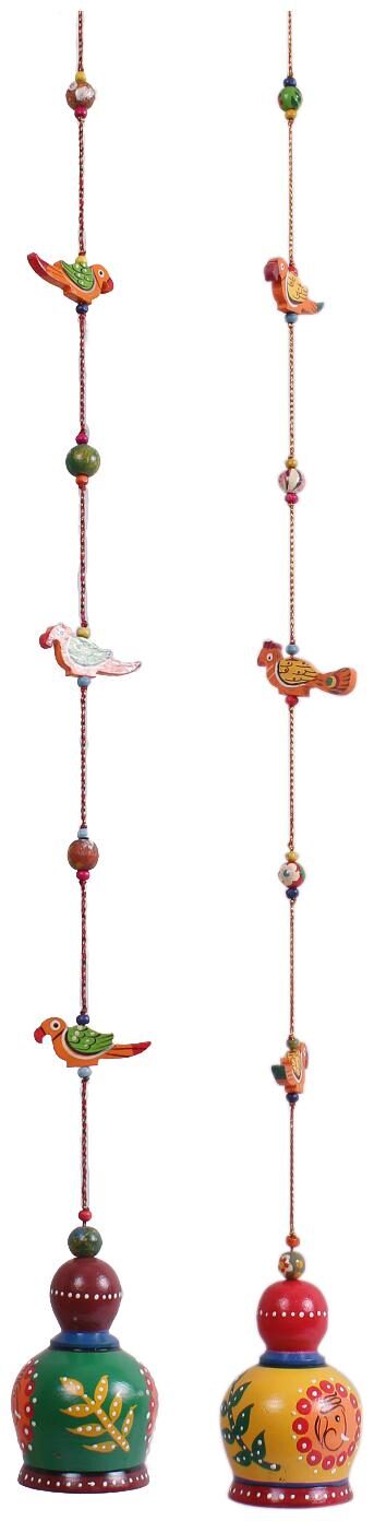 

VarEesha Hand Painted Round Wooden Bird Bells Set of Two
