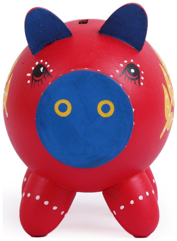 

VarEesha Hand Painted Red Wooden Piggy Bank