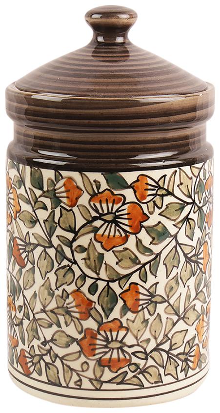 

VarEesha Hand Painted Green Leaves Ceramic Pickle Chutney Sugar Jar - Small