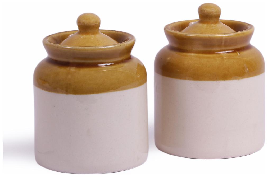 

VarEesha Hand Crafted Four Inch Ceramic Pickle Jars Martbans Set Barnis of Two