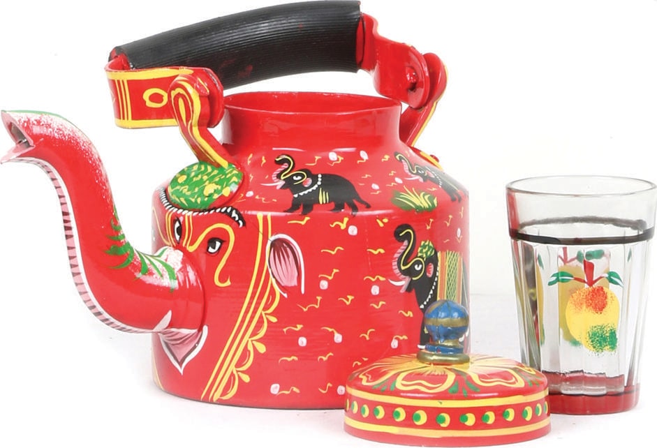 

VarEesha Hand Painted Red Elephant Kettle