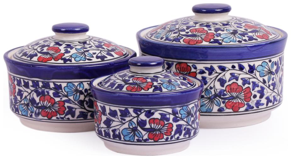 

VarEesha Hand Painted Multicolored Flowers Stoneware Bowls Set of Three