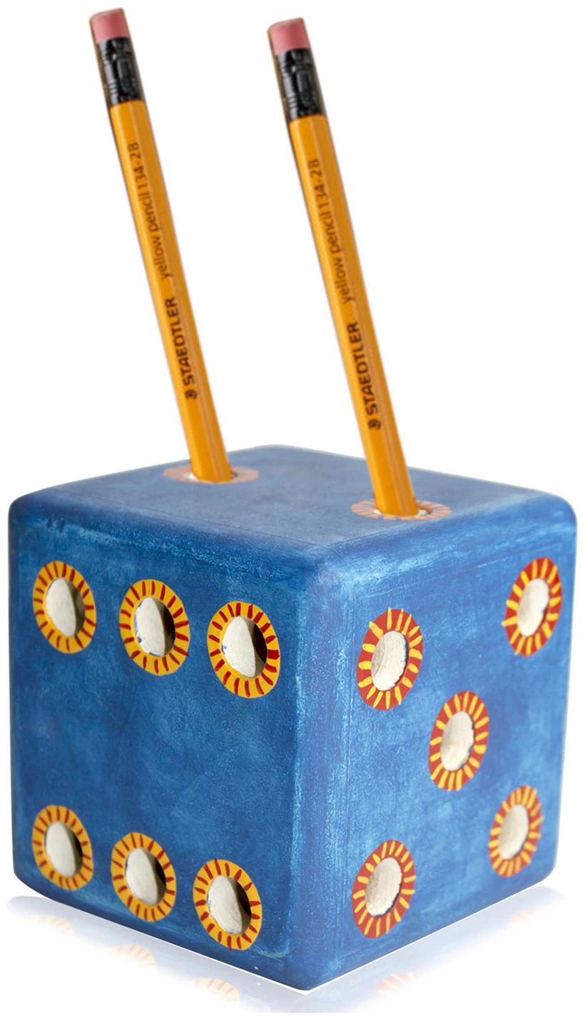 

VarEesha Handmade Wooden Blue Dice Pen Stand