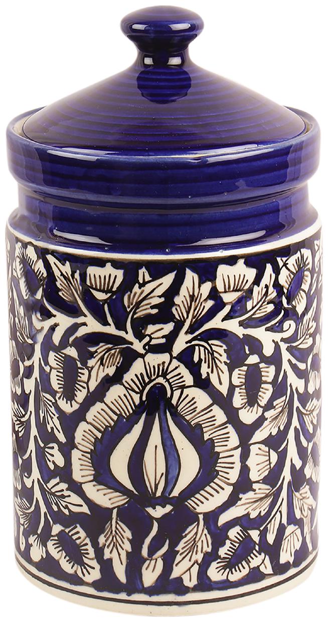 

VarEesha Hand Painted Blue Moroccan 8 inch Ceramic Pickle Chutney Sugar Jar
