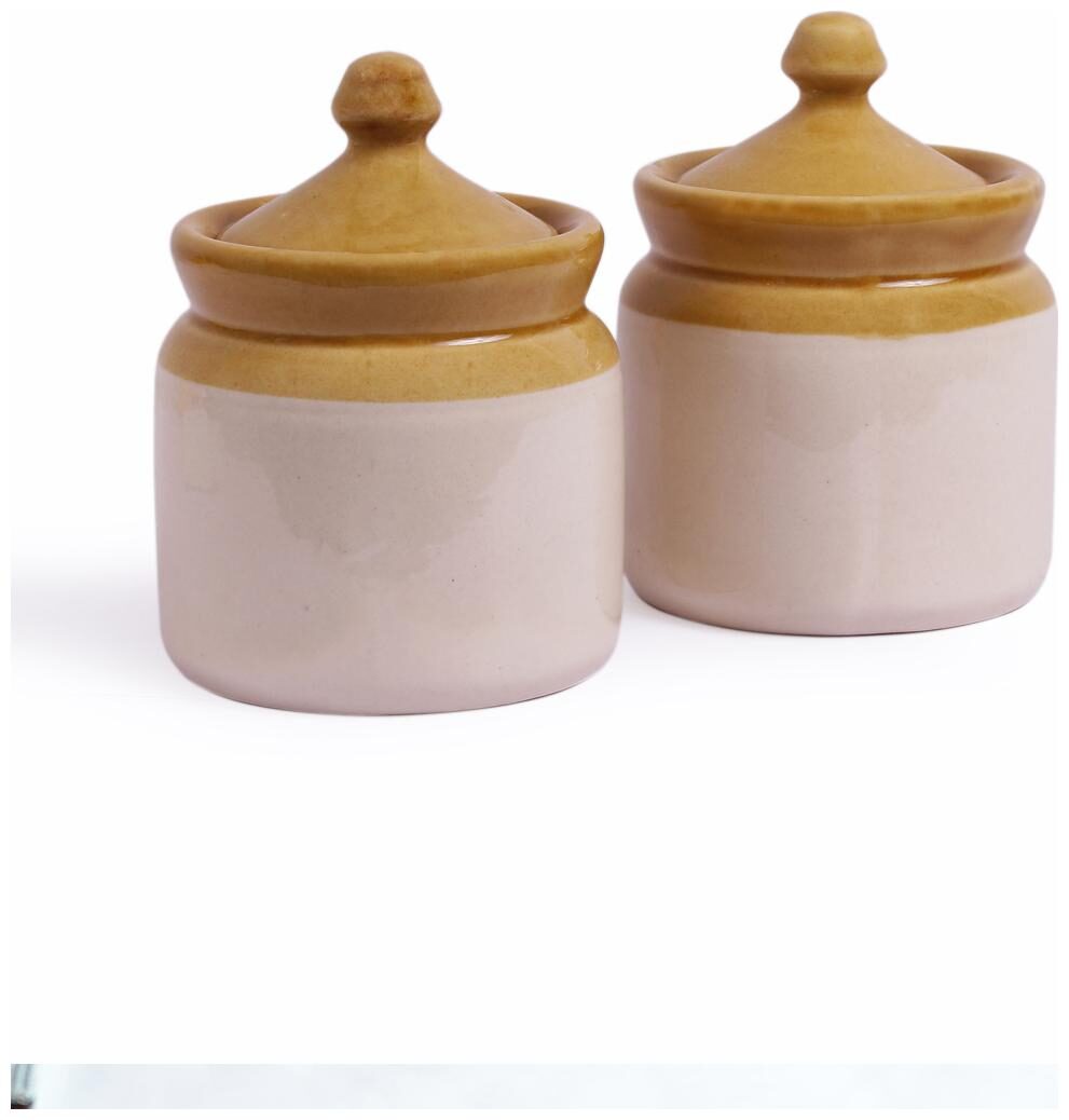 

VarEesha Hand Crafted Ceramic Pickle Jars Martbans Barnis Set of Two