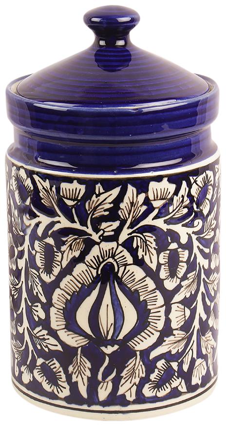 

VarEesha Hand Painted Blue Moroccan Ceramic Pickle Chtney Sugar Jar - Small