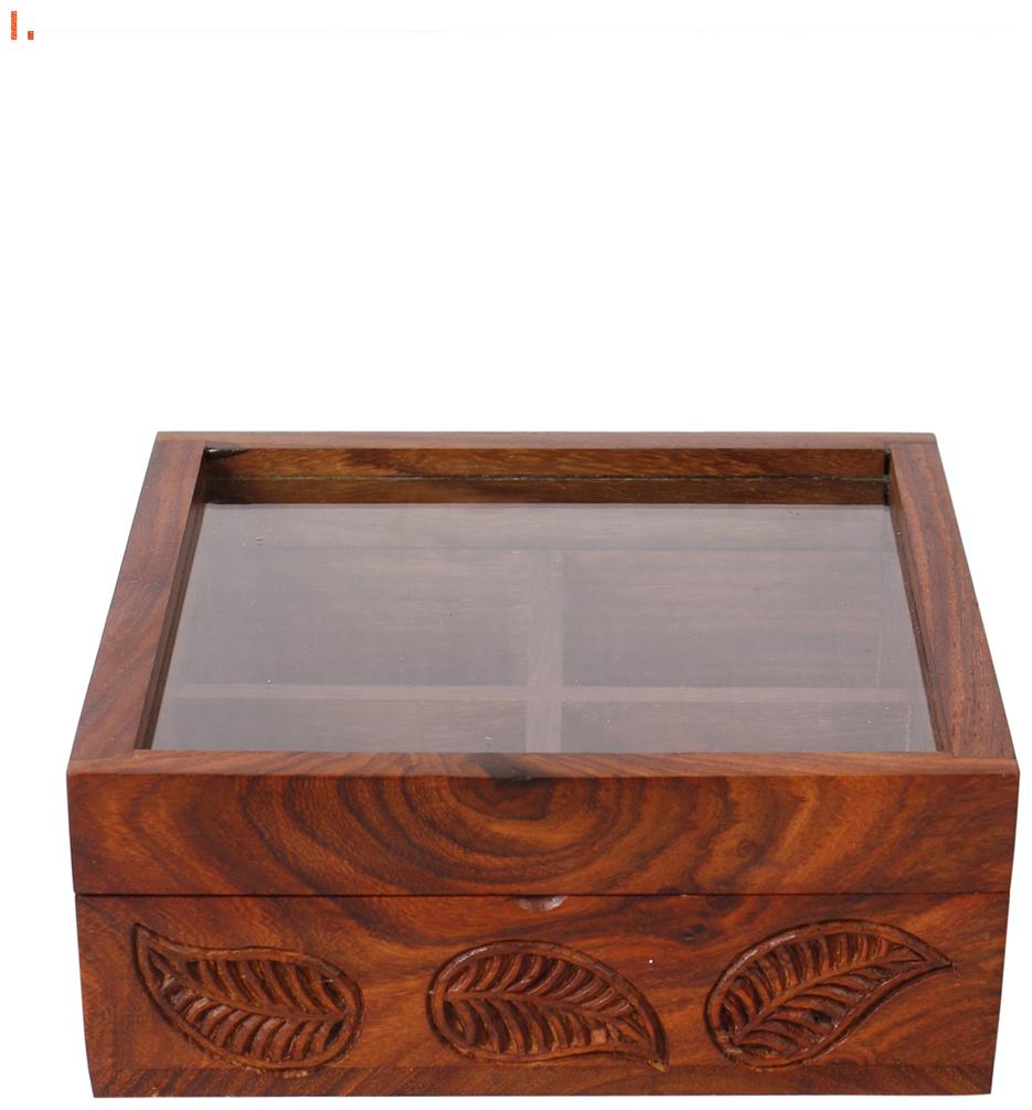 

VarEesha Leaf Carved Wooden Spices or Dry Fruits Serving Box