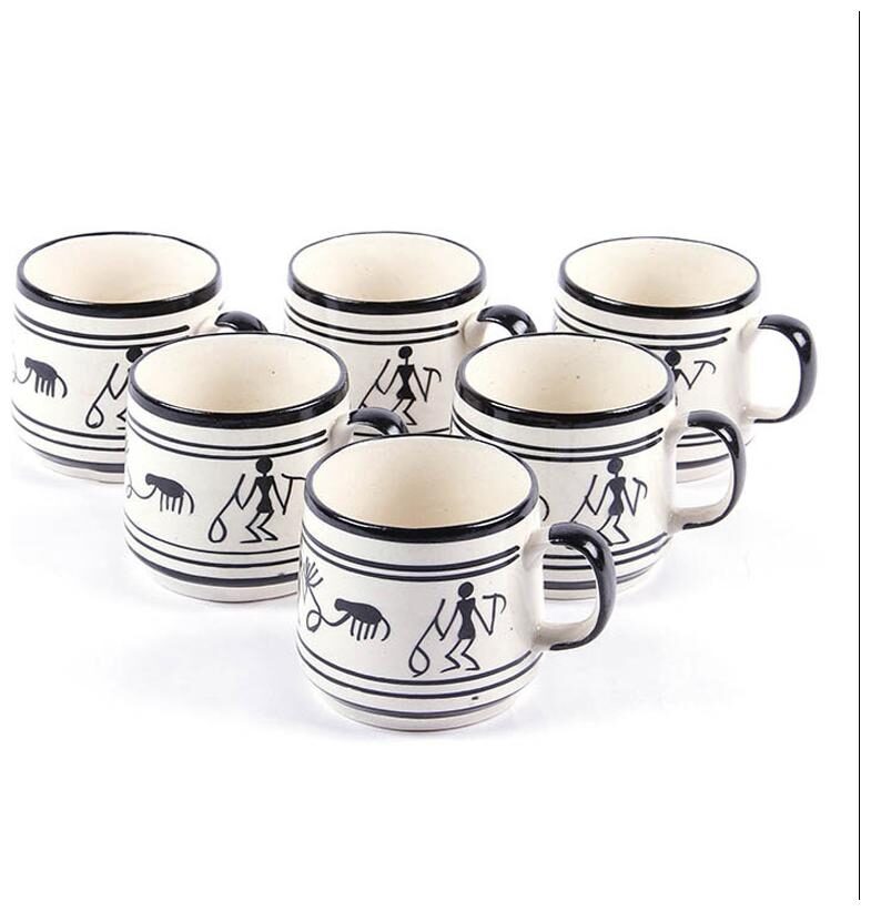 

VarEesha Monochrome Warli Ceramic Cups Set