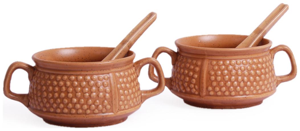 

VarEesha Mud Brown Ceramic Soup Bowls with Spoons Set