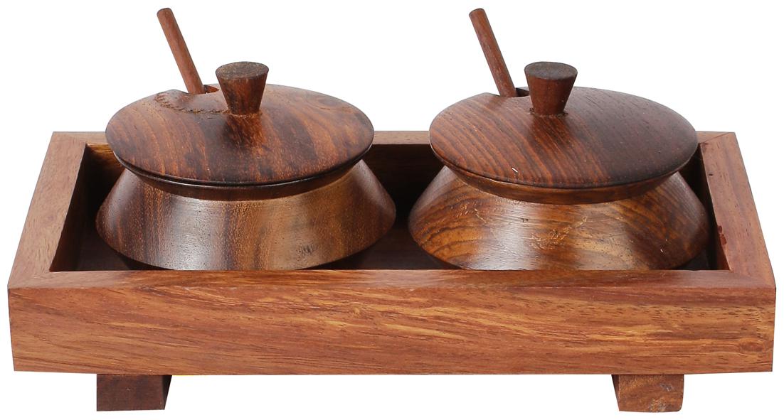 

VarEesha Sheesham Wood Tray with Two Handis and Spoons