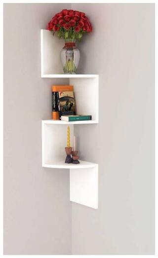 VAS Collection Home Corner Rack Design Wooden Wall Shelf  (Number of Shelves - 3, White)