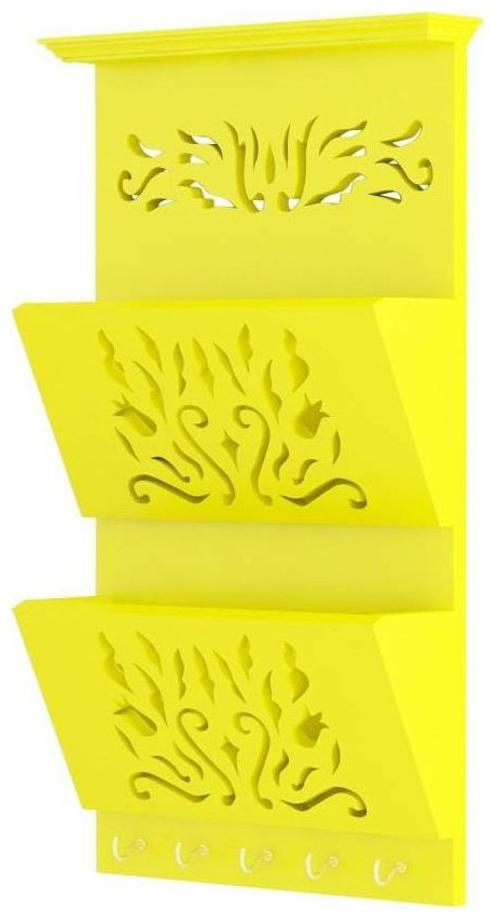 VAS Collection Home Letter Rack Cum Key Holder MDF Wall Shelf Number of Shelves 3, Yellow