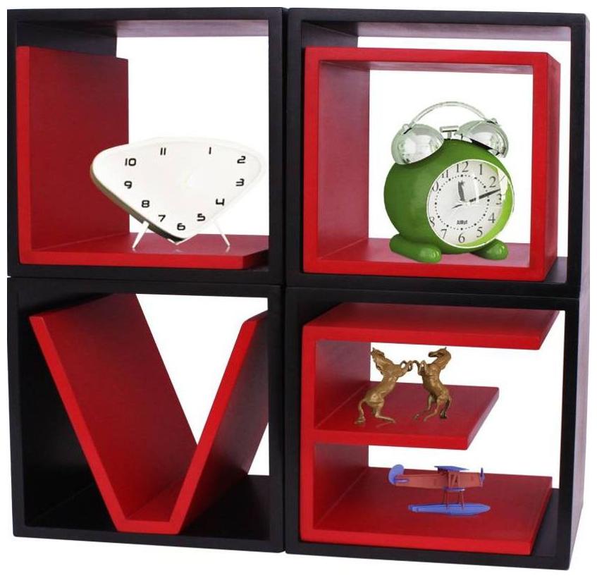 VAS Collection Home Love Wall Shelf Wooden Wall Shelf Number of Shelves 1, Black, Red