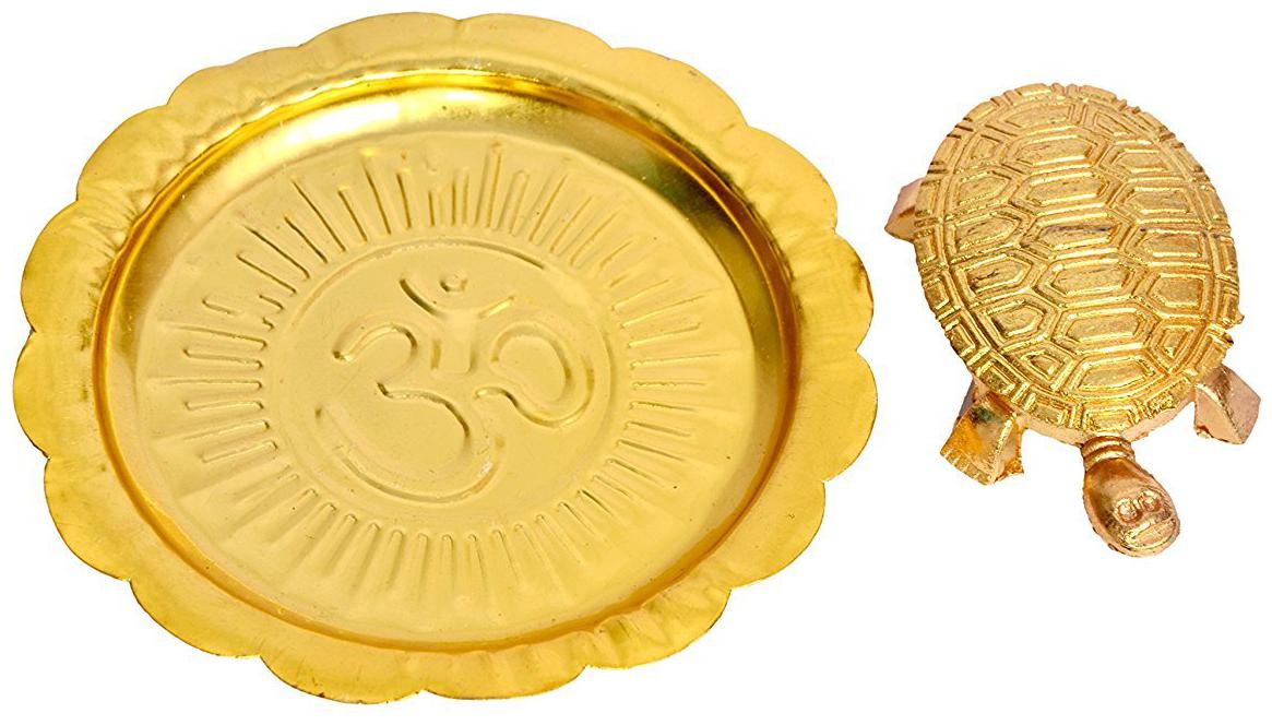 

Vastu Fengshui Tortoise Turtle (for Good Luck) with Metal Plate (Golden Color)