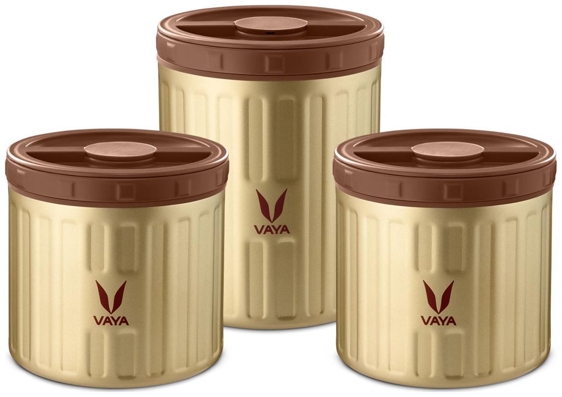

Vaya Preserve Stainless Steel Food Storage Container Set 2 x 300 ml 1 x 500 ml 1100 ml 3 Containers Gold