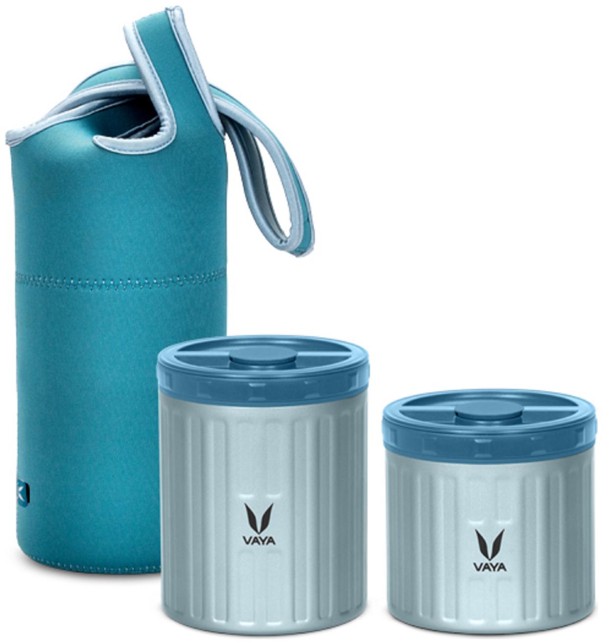 

Vaya Preserve LunchKit - 800 ml (1 x 300 ml 1 x 500 ml) Blue Vacuum Insulated Stainless Steel Meal Container with Blue Lunch Bag Meal Jar Portable Tiffin Box Set of 2 Color - Blue