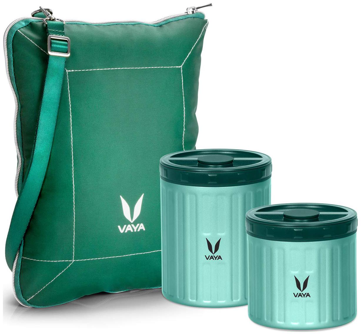 

Vaya Preserve 800 ml Green - Vacuum Insulated Stainless Steel Meal Jar with BagMat Meal Carrier 1 x 300 ml 1 x 500 ml 2 Containers Lunch Box