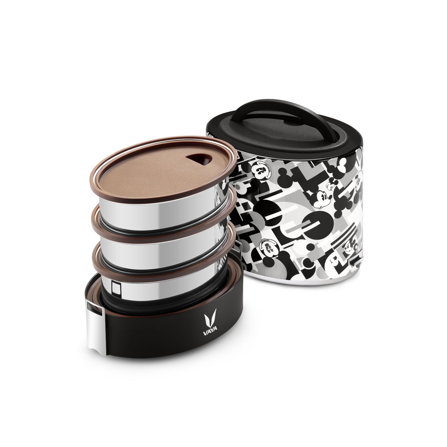 

Vaya Tyffyn Polished Stainless Steel Lunch Box Without Bagmat 1000 ml 3 Containers Mickey Adult