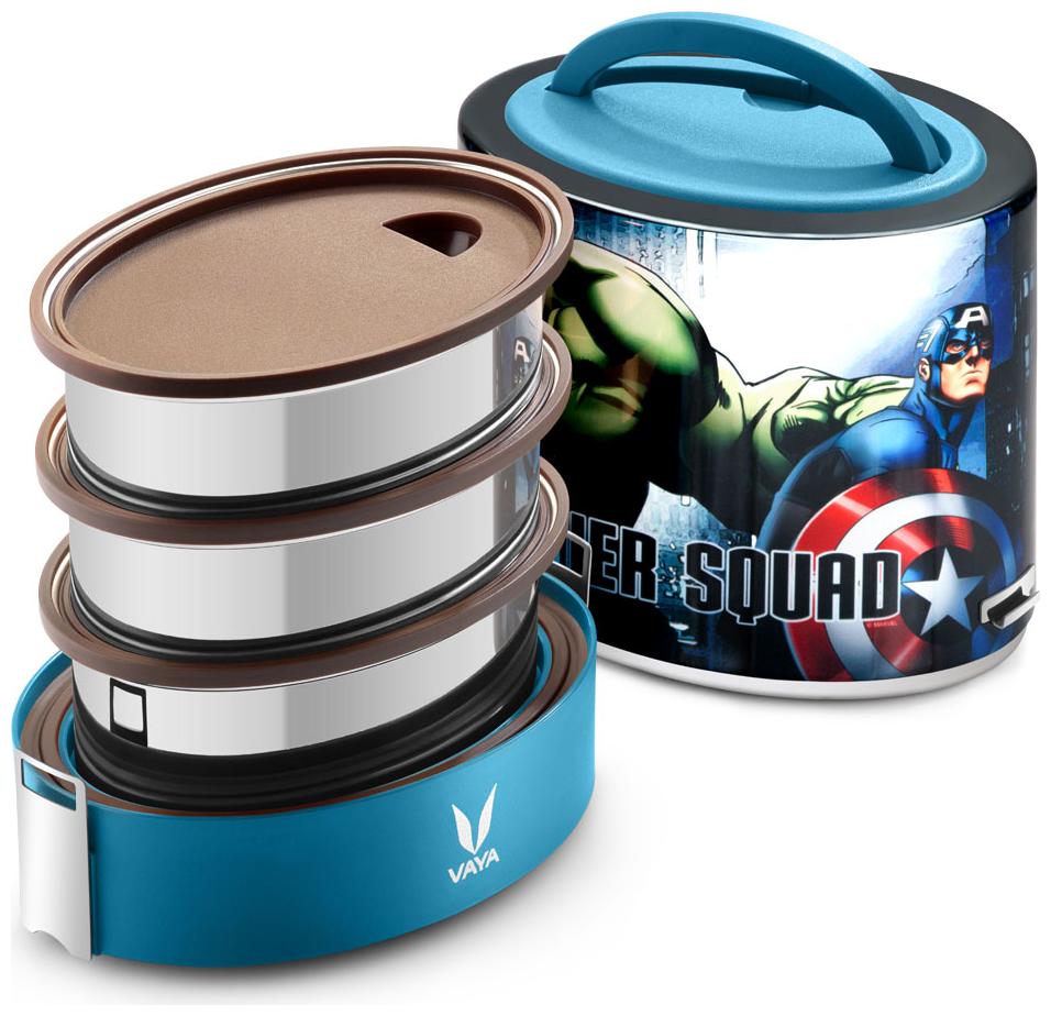 

Vaya Tyffyn Polished Stainless Steel Lunch Box Without Bagmat 1000 ml 3 Containers Avengers