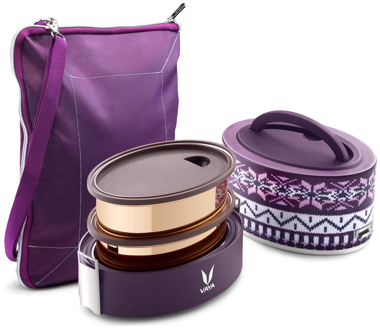 

Vaya Tyffyn 600ml Wool Lunch Box with BagMat - Copper-finished Stainless Steel 2-Container Tiffin Box