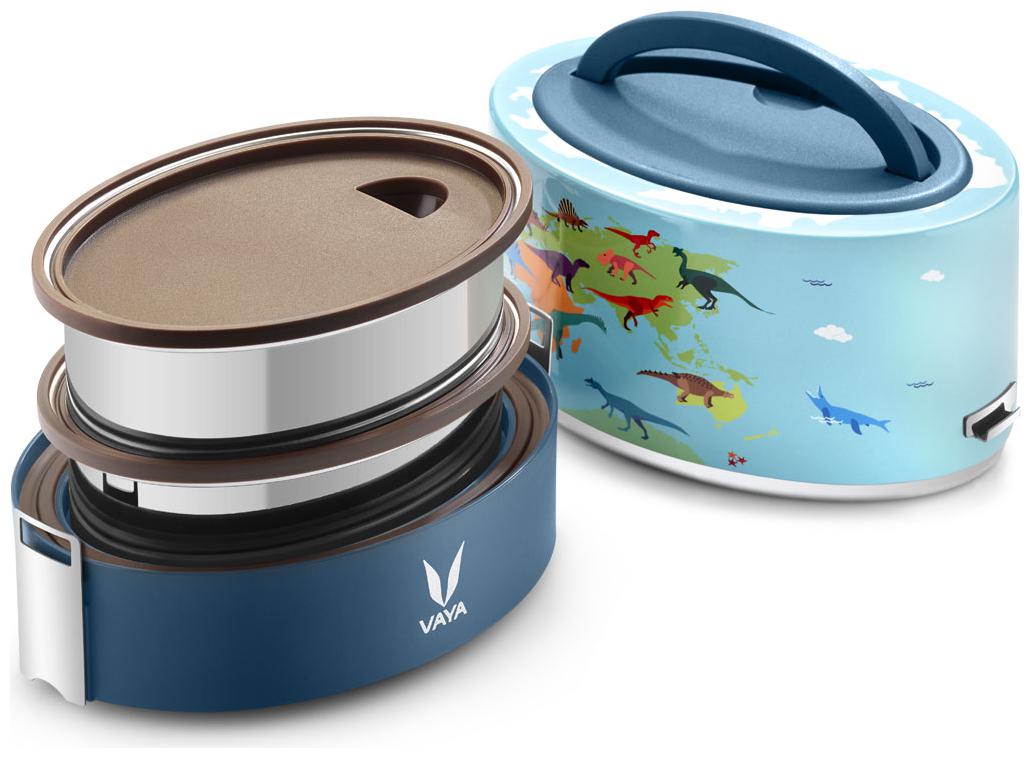 

Vaya Tyffyn 600ml Dino Map Lunch Box without BagMat - Polished Stainless Steel 2-Container Tiffin Box