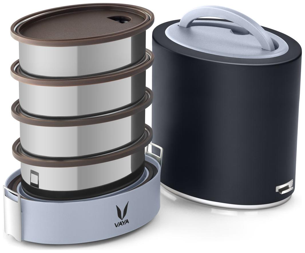 

Vaya Tyffyn Jumbo Polished Stainless Steel Lunch Box without Bagmat 1300 ml 4 Containers Black