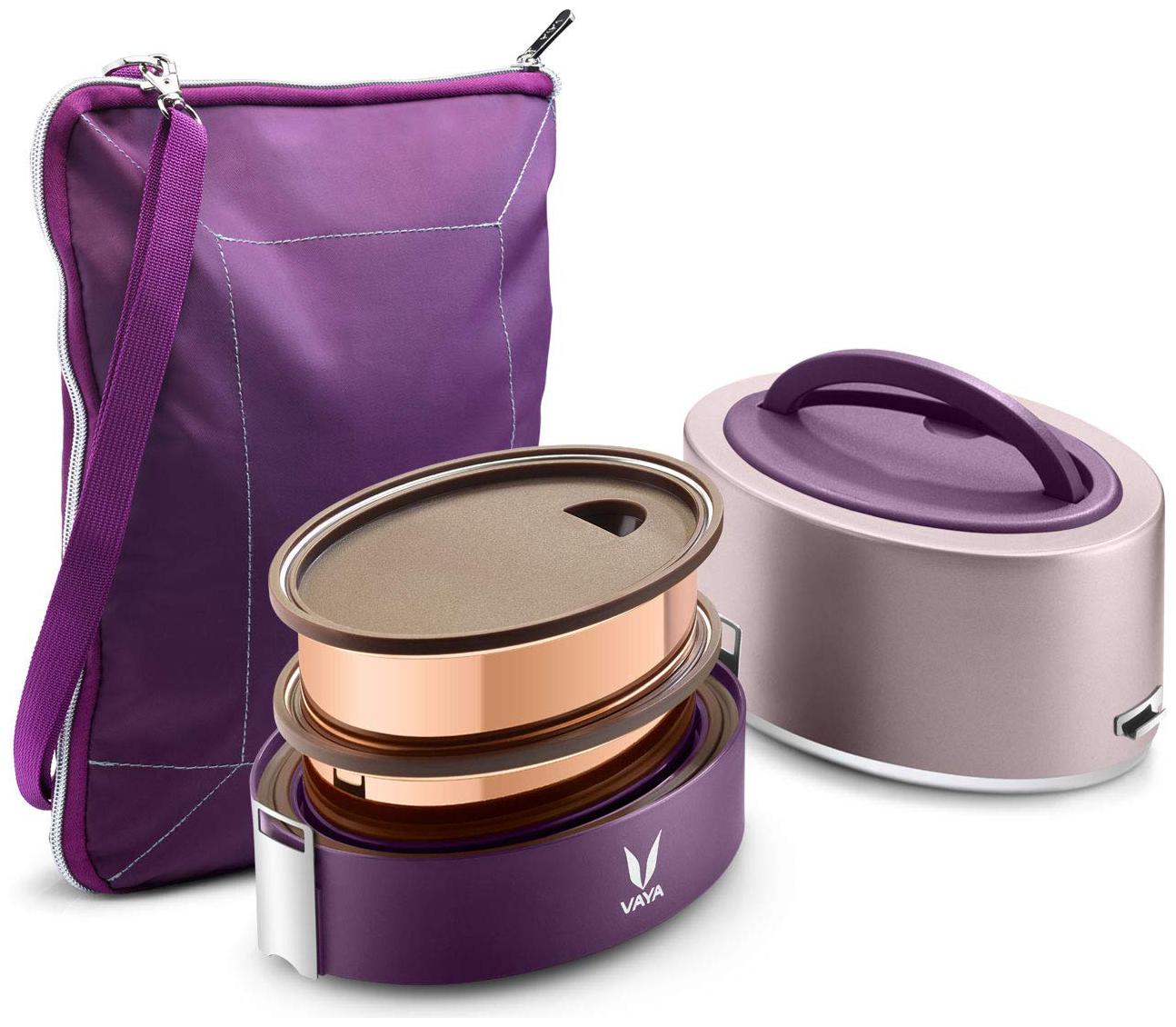 

Vaya Tyffyn 600ml Purple Lunch Box with BagMat - Copper-finished Stainless Steel 2-Container Tiffin Box